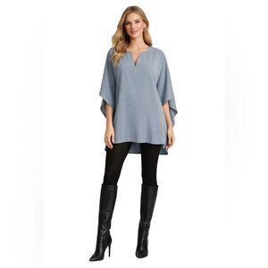 Relaxed V-Neck Poncho Top in Dusty Blue